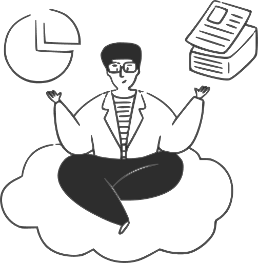 Desenho de homem sentado em nuvem.